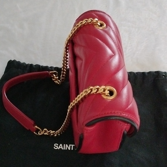 Yves Saint Laurent Calfskin Matelasse Monogram Small Bubble Chain Crossbody Red - Picture 7 of 16